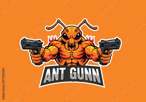 Mascot ant character holding guns gaming logo - Gaming logo - Gaming Mascot - esport mascot vector illustration