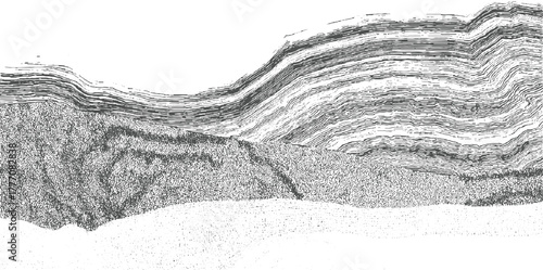 Stylized geological cross section showing layered rock formations and textured strata geology layers