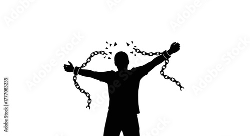 A striking silhouette captures the moment of liberation, as a person shatters their chains, embodying triumph over challenges and the spirit of personal freedom