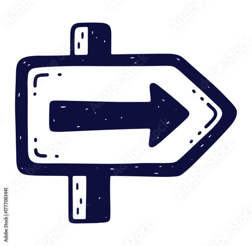 Hand-drawn directional signpost with an arrow indicating the right direction on a white background.