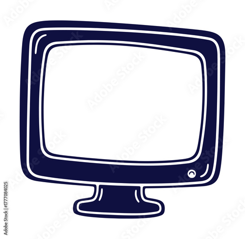 Hand-drawn vector illustration of a retro television screen in a navy blue color