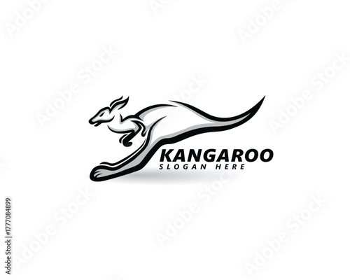 creative kangaroo logo, silhouette of a running kangaroo with black and white coloring logo design