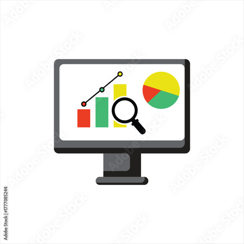 Data Analysis in View: A computer screen displays intricate charts and graphs, the core of data analysis, illustrating insightful metrics. The data visualized within the screen suggests growth.