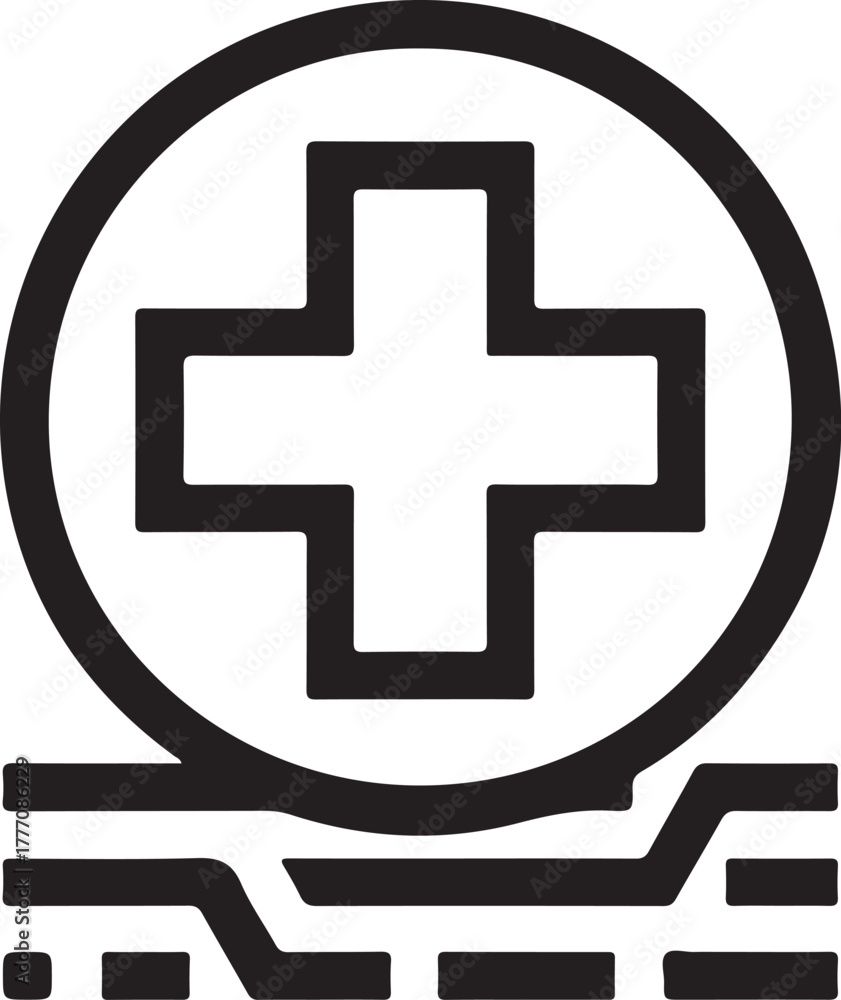 Obraz premium Medical cross symbol on circuit board technology background