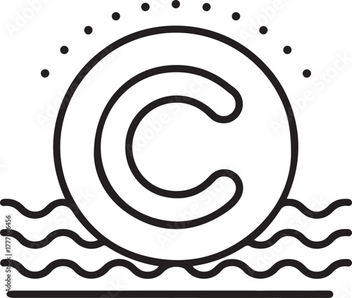 Copyright symbol with sun and waves illustration