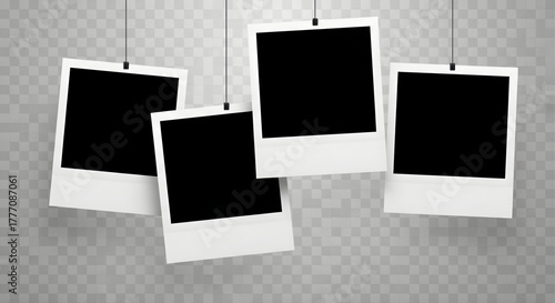 Photo frame instant photos hanging with clips