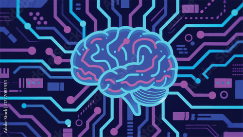 Brain Circuit Modern Technology Illustrator Artwork Banner Background Design Template 