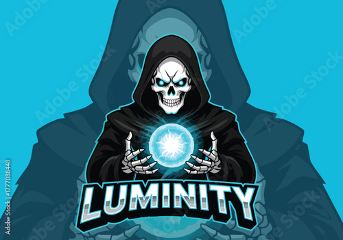 Gaming logo luminity skull holding glowing orb - Gaming logo - Gaming Mascot - esport mascot vector illustration