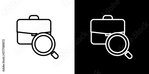 Business briefcase with magnifying glass search icon, symbolizing job search, career, or recruitment