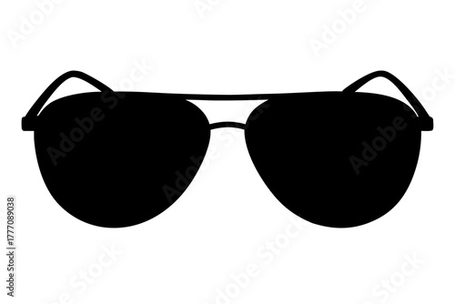 Classic aviator sunglasses depicted as a bold black silhouette on a clean white background representing style and protection silhouette