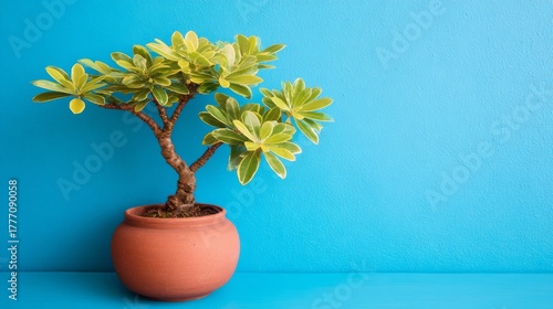 Vibrant small green plant in rustic clay pot essential indoor home decor gardening and botanical element for sustainable living.