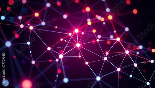 Abstract glowing network nodes and connections on dark background,  communication,  reality