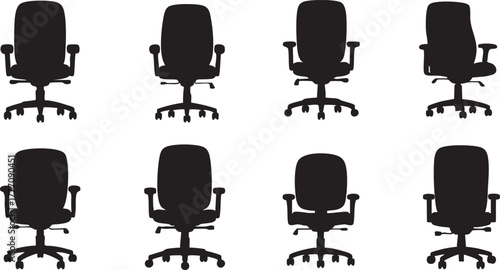 Illustration of a collection of office chairs, showcasing ergonomic designs for comfort and support during work hours, promoting productivity and well being