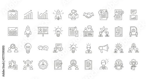 Set of hand drawn vector icons of people and business elements in doodle style