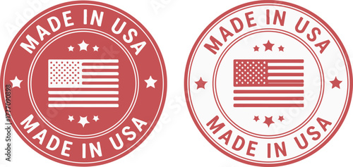 Made in USA Stamp Label Icon Set with US Flag Isolated on White Background