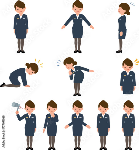 Businesswoman Various Poses and Emotions Pixel Art Vector