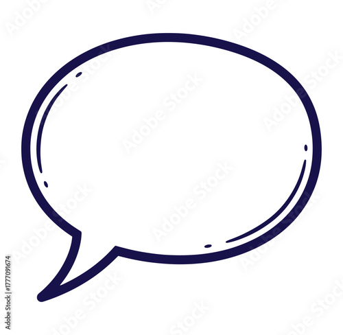 Simple hand drawn speech bubble vector illustration with a navy blue outline and white fill space