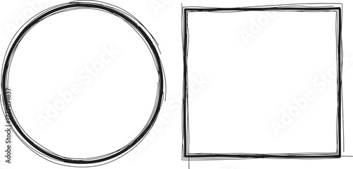 Hand drawn circle brush sketch set. Grunge doodle scribble round circles for message note mark design element. Brush circular smears. Banners, Insignias , Logos, Icons, Labels and Badges.