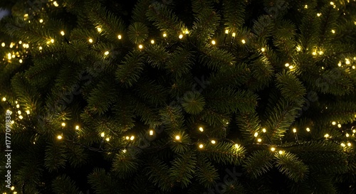 Christmas tree with warm yellow lights for festive decoration