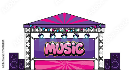 Cartoon music stage vector illustration for concert and performance