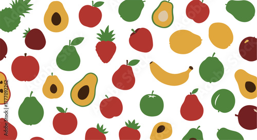 Colorful Pixelated Fruit Pattern With Apple Avocado Banana Strawberry Pear
