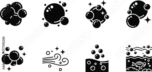 Soap bubbles icon. Foam bubble symbol. Sparkling water vector illustration. Fizzy soda drops sign. Oxygen sphere pictogram.