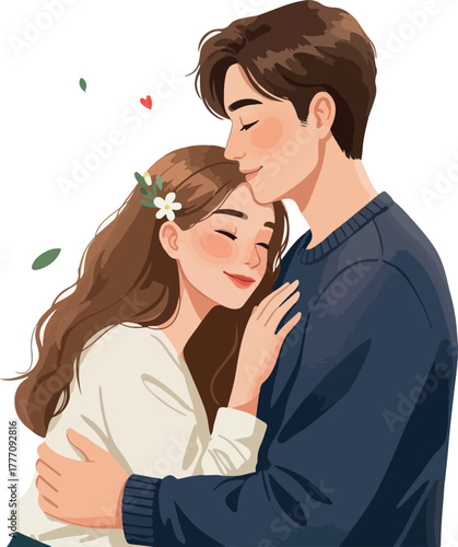 Couple Hugging Affectionately With Eyes Closed Flower Detail