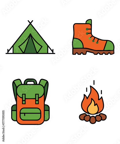 Hiker Climbing Rocky Slope Orange Backpack Art