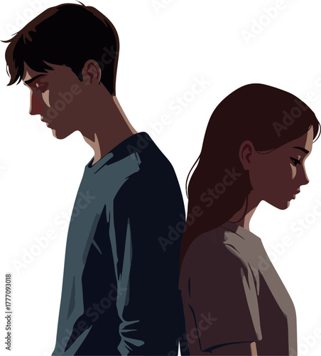 Couple Sad Back to Back Sadness Emotion Minimal Illustration