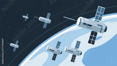 Satellite Orbit in Space Illustrator Artwork Banner Background Design Template 