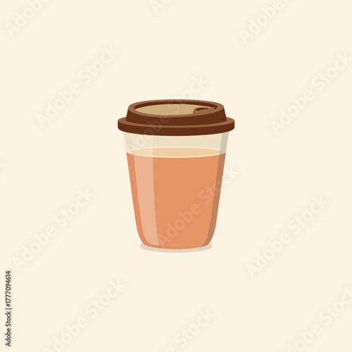 A Cup of Coffee with a Brown Lid on a Beige Background.