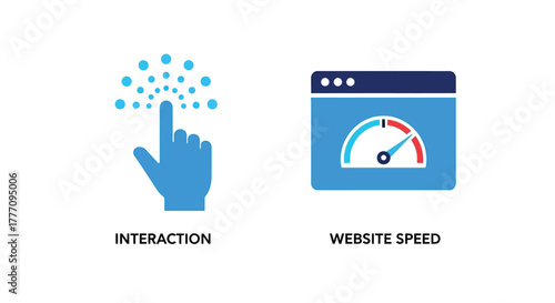 Vector illustration of illustration depicting interaction with a touch interface and website speed, , showcasing digital engagement and optimized performance