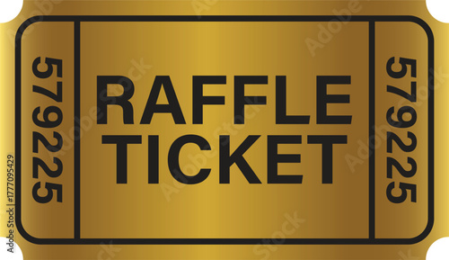 Golden Raffle ticket icon. Gold Raffle Ticket. Classic Admit Stub with Vertical Number and Perforated Edge on transparent Background