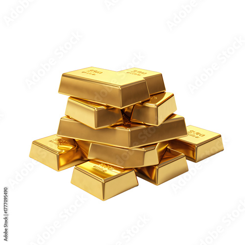 Stack of shiny gold bars, transparent background