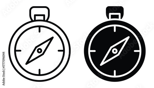 Black and White Compass Icons for Navigation and Directional Purpose