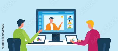 Group business team video conference and meeting online concept with smart working and technology remote working from anywhere concept
