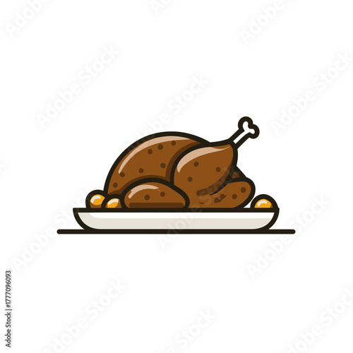 Roasted Turkey on Platter - A Festive Culinary Illustration.