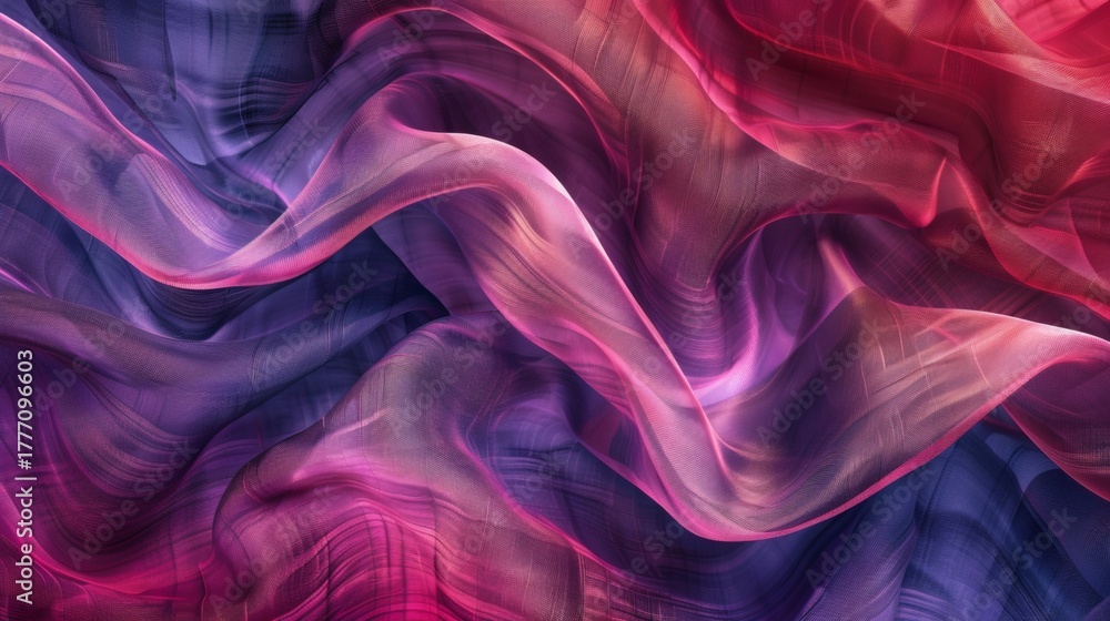 Fototapeta premium Abstract image of pink and purple fabric flowing in waves