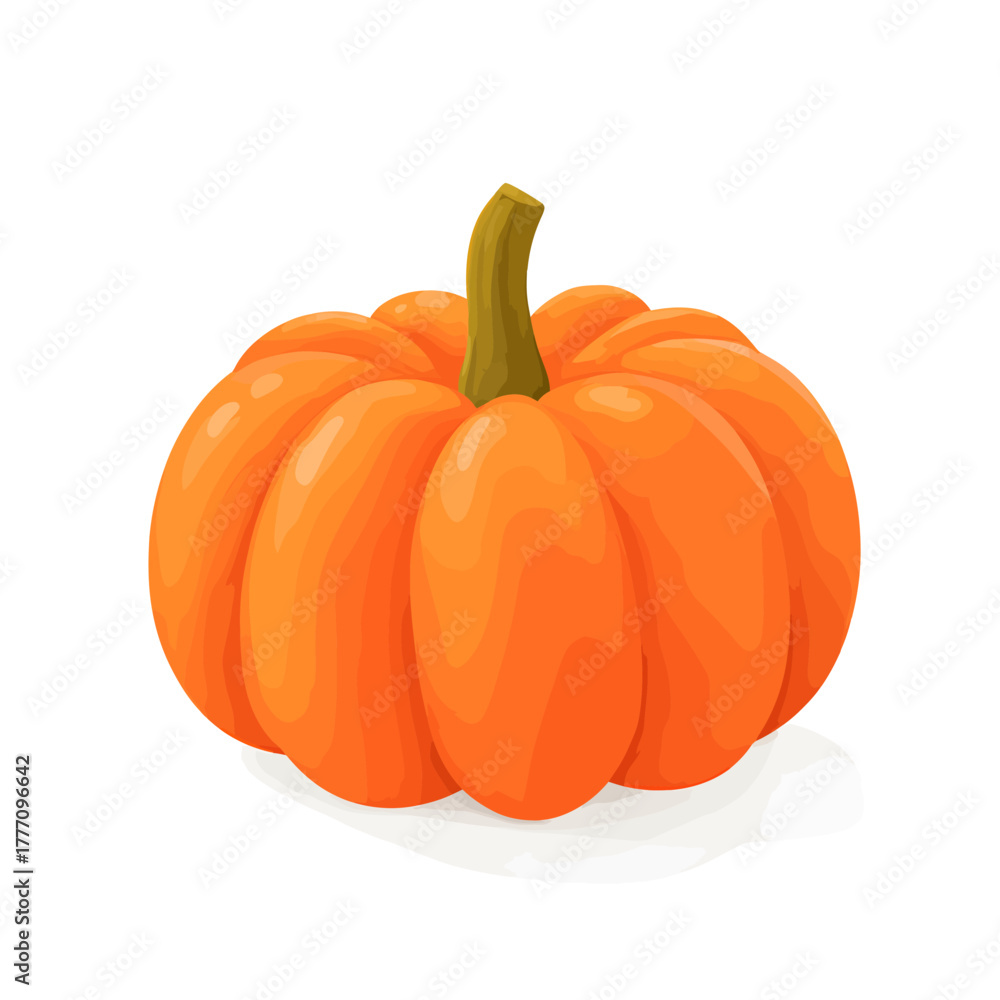 Obraz premium Vibrant Orange Pumpkin with Prominent Stem on White Background.