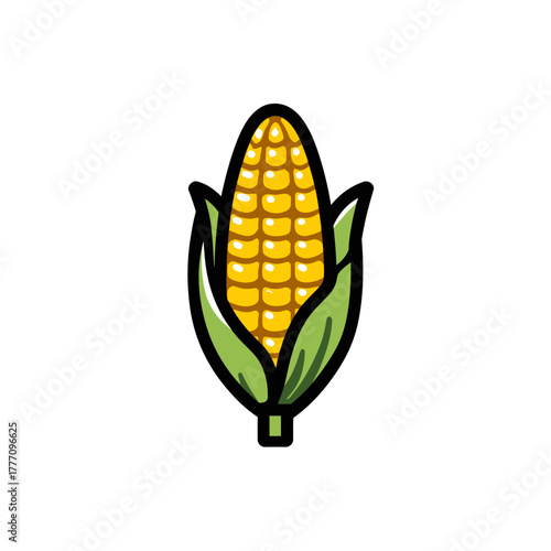 Vibrant Corn Cob Illustration with Detailed Kernels and Green Husks.