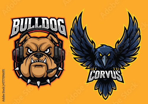 Fierce bulldog and corvus gaming logos for esports teams - Gaming logo - Gaming Mascot - esport mascot vector illustration
