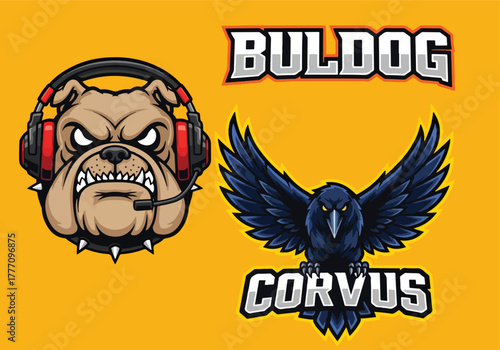 Aggressive bulldog and corvus gaming logo designs for teams - Gaming logo - Gaming Mascot - esport mascot vector illustration
