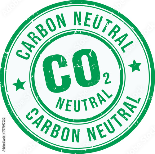 Green distressed Carbon Neutral CO2 stamp vector isolated on white for ecological or sustainable marketing.
