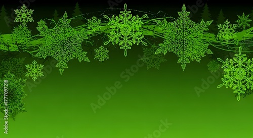 Wallpaper Mural Green snowflakes and trees create a festive winter background Torontodigital.ca