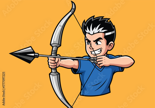 Animated archer aiming bow and arrow with focused expression - Gaming logo - Gaming Mascot - esport mascot vector illustration