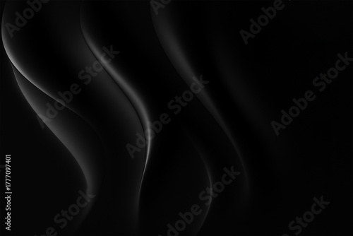 3D Satin Black Abstract Background Elegant Flowing Curves and Luxury Texture