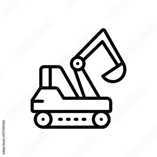 Black line icon for excavator equipment