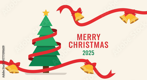 Holiday cheer: Christmas tree, ribbons, and bells for a festive 2025 celebration