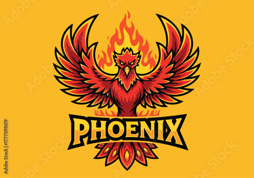 Fiery phoenix gaming logo with bold text design - Gaming logo - Gaming Mascot - esport mascot vector illustration