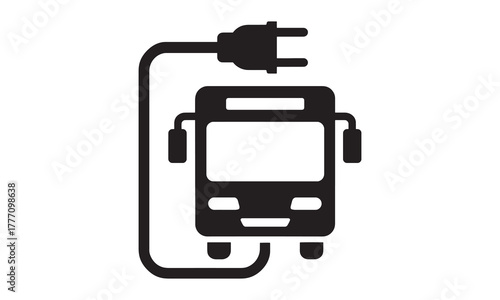 Electric Bus Icon – Eco Public Transport with Charging Plug Vector Silhouette
